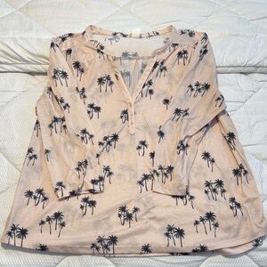 Pink Palm Tree Print Blouse H&M 3/4 sleeve cute top size XL
